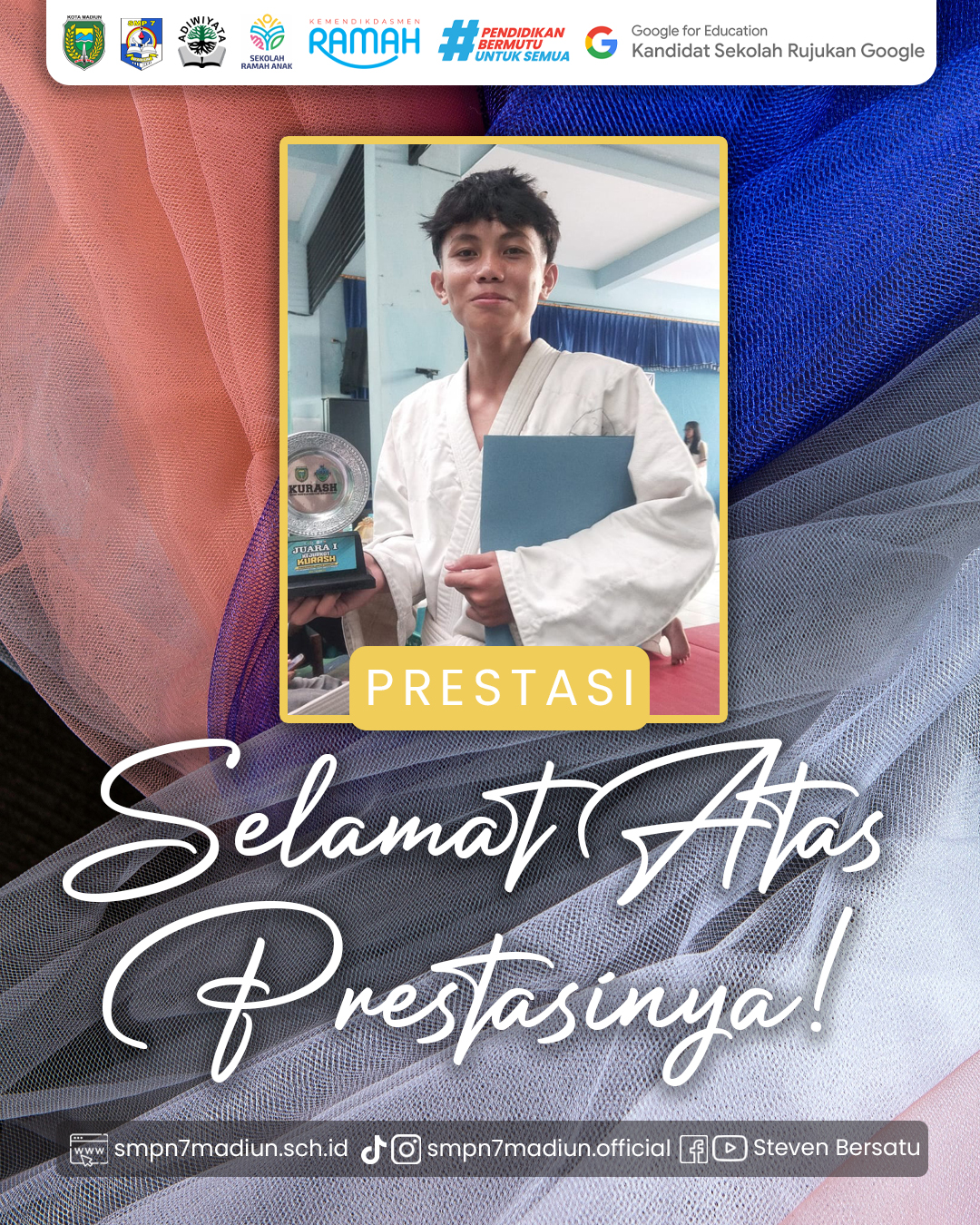 Siswa SMP Negeri 7 Madiun Dafa (9F) memperoleh Kejuaraan pada Kejurkot Kurash Kota Madiun 2025