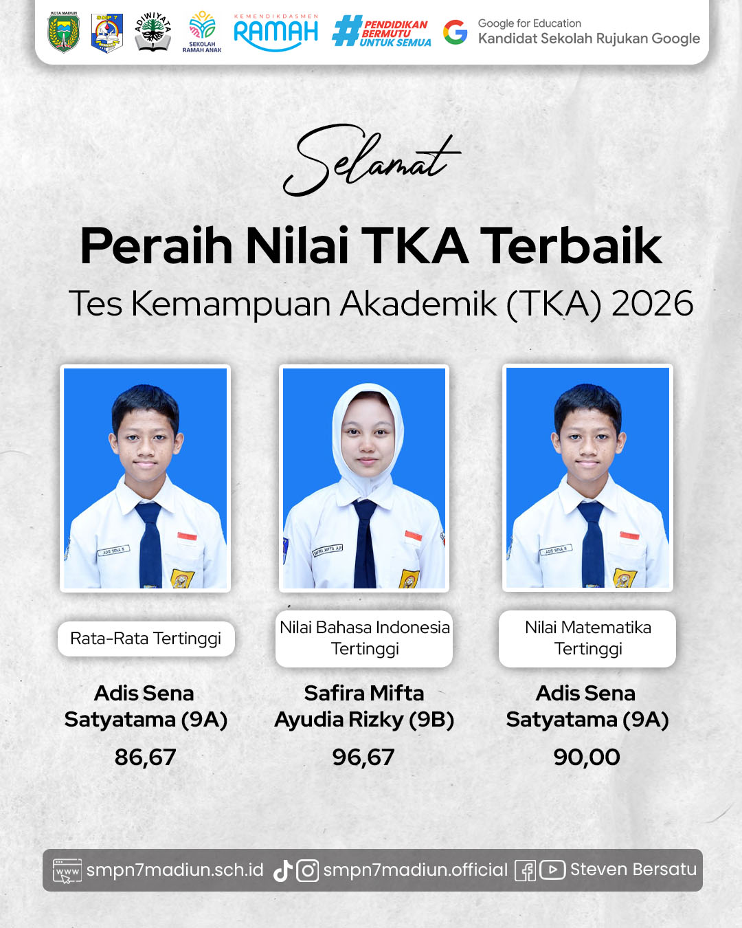 Selamat kepada Peraih Nilai Terbaik TKA 2026!