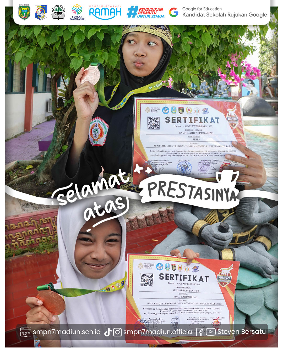 Selamat Atas Prestasi Ravita (8G) dan Alvira (8B)