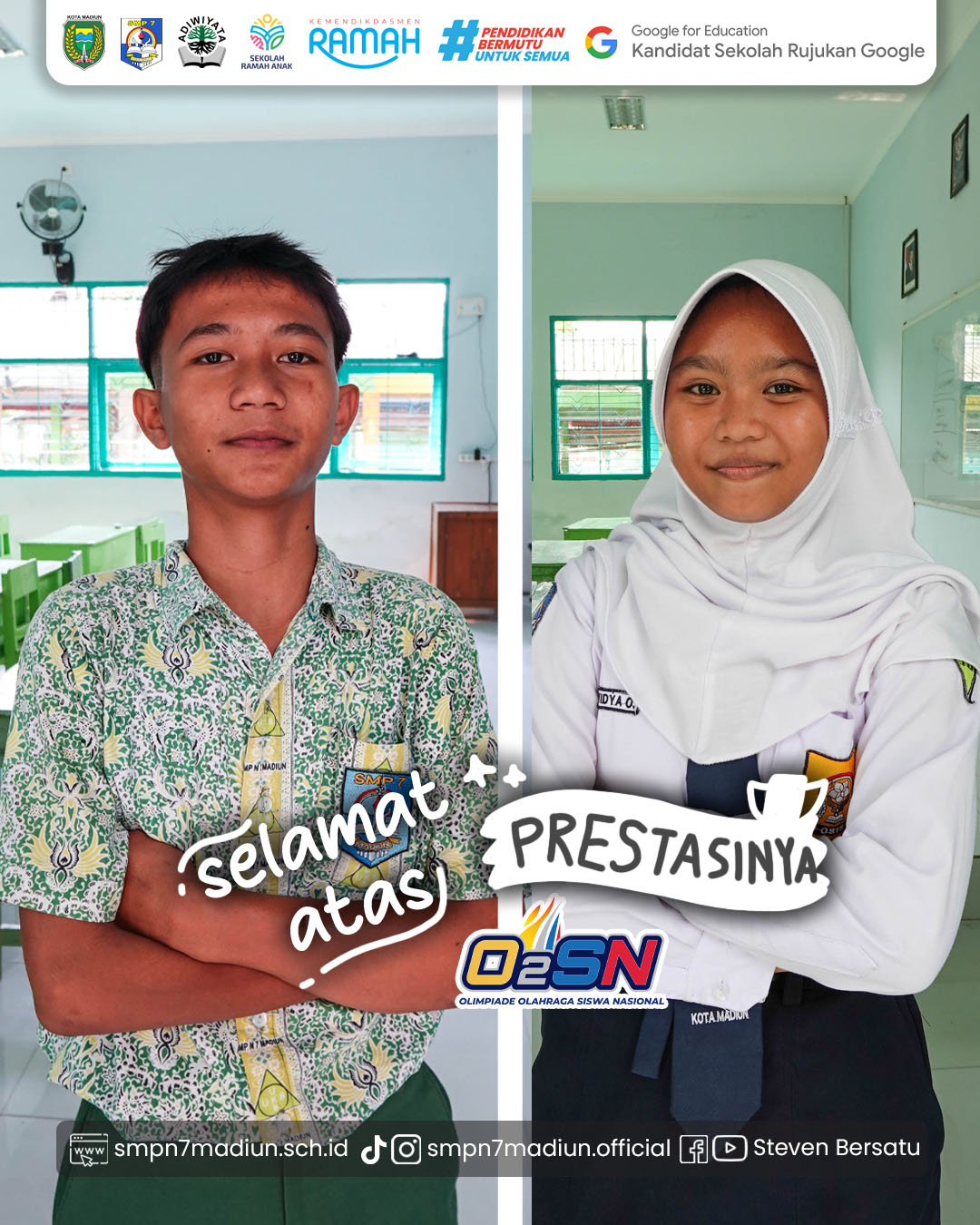 Selamat kepada M. Reza Koko (8D) dan Danis Widya O. (7B) yang Memperoleh Kejuaraan di Panjat Tebing O2SN Kota Madiun 2026
